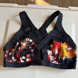 FP Movement by Free People Black Sports Bra with Multicolor Floral Print